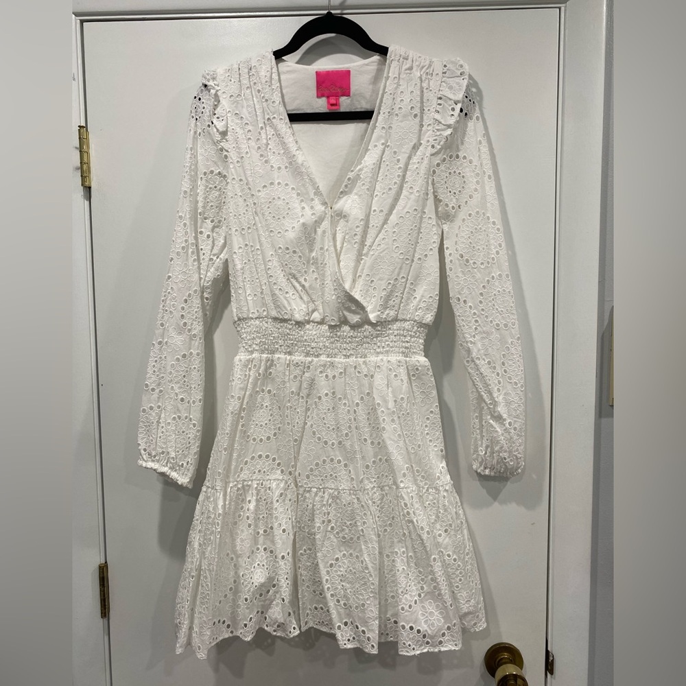 Lilly Pulitzer White Long Sleeve Eyelet Taviana Dress